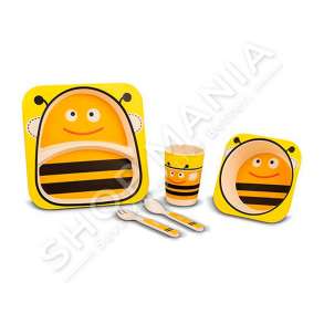 NAVA - SET USHQYERJE ME BAMBOO PER FEMIJE ME DETAJE BLETE (1 PJATE,1 TAS, FILXHAN, PIRUN & LUGE)