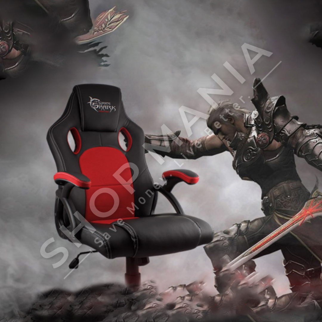 WHITE SHARK - KARRIGE GAMING E ZEZE ME TE KUQE - CHAIR KINGS THRONE BLACK.RED