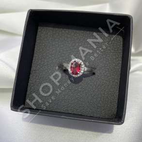 UNAZE ARGJEND ME GUR ZIRKONI TE KUQ "FORME OVALE" - KL-208