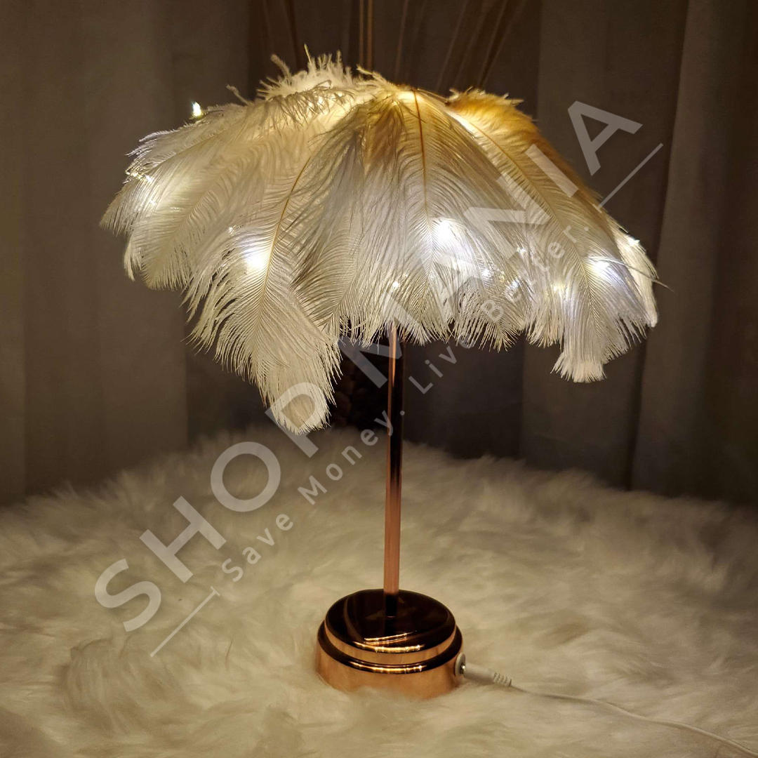 LLAMPE NATE ME GJETHE 3W "REMOTE CONTROL FEATHER TABLE LAMP DIY CREATIVE WARM LIGHT USB"