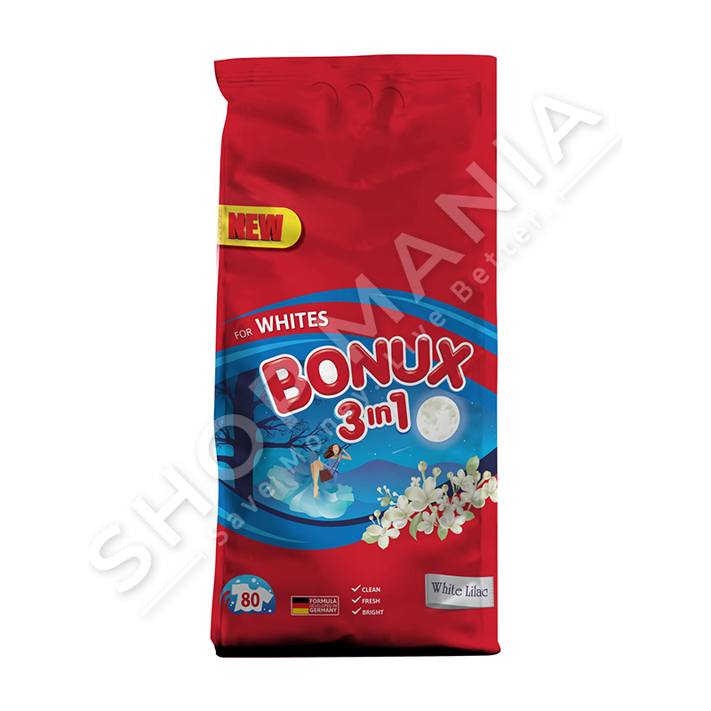BONUX - DETERGJENT PLUHUR 3 NE 1 PER RROBA TE BARDHA "WHITE LILAC" - 80 LARJE