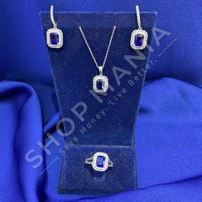 SET VARESE, VATH & UNAZE ARGJENDI ME GUR ZIRKONI BLU ''FORME KATRORE '' - KL-235