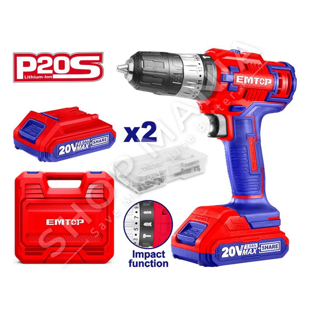 EMTOP - VIDATOR ME BATERI 20V + 47 AKSESORE/2X1.5 AH - ECDL620012