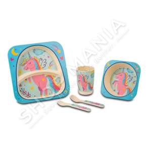 NAVA - SET USHQYERJE BAMBOO PER FEMIJE ME DIZAJN UNICORN (PJATE, TAS, FILXHAN, PIRUN & LUGE) - 5205746123500