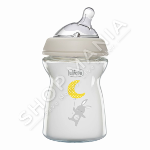 CHICCO - SHISHE QELQI ME BIBERON SILIKONI 250ML/+0MUAJSH "FEEDING BOTTLE NATURAL FEELING GLASS VETRO FLUSSO LENTO" - 8058664153466