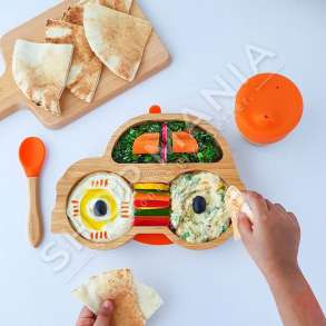 ECO RASCALS - PJATE BAMBUJE ME 2 NDARJE NE FORME MAKINE +12MUAJSH "BAMBOO CAR PLATE IN BLUE" - 793591755335