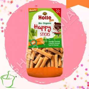 HOLLE - BISKOTA PER FEMIJE ME KAROTA & FINOK  "HAPPY STICKS - BIO-ORGANIC" - 100G, +3 VJEC