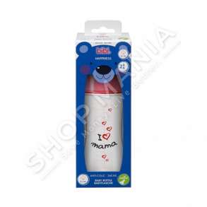 BIBI - SHISHE ME GRYKE TE NGUSHTE ME BIBERON SILIKONI "NATURAL - I LOVE MAMA/PAPA IS THE BEST" - 260ML, +2 MUAJ