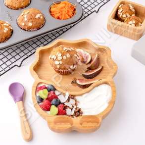 ECO RASCALS - PJATE BAMBUJE ME 2 NDARJE NE FORME DINOZAURI +12MUAJSH "BAMBOO SUCTION PLATE IN PURPLE" - 793618223083