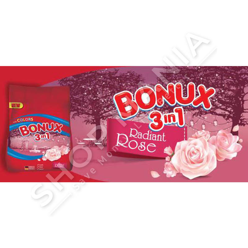BONUX - DETERGJENT PLUHUR 3 NE 1 PER RROBA ME NGJYRE "RADIANT ROSE" -  40 LARJE