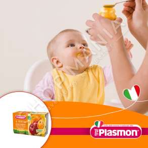 PLASMON - PURE ME 4 FRUTA "BANANE, KAJSI, MOLLE & PORTOKALL" - 2 x 104G, +6  MUAJ