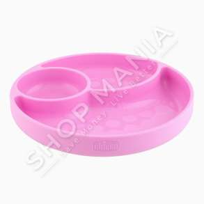 CHICCO - PJATE SILIKONI ME 3 NDARJE +12MUAJSH "SILICONE DIVIDED PLATE WITH SECTIONS EAT EASY PINK" - 8058664127511