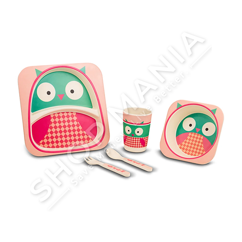 NAVA - SET USHQYERJE ME BAMBOO PER FEMIJE ME DETAJE BUFI (1 PJATE,1 TAS, FILXHAN, PIRUN & LUGE)