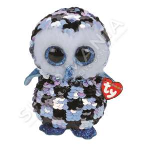 TY ATTIC TREASURES - BUF PREJ PELLUSHI 24CM "BEANIE BOOS FLIPPABLES TOPPER SEQUIN BLUE-BLACK OWL" - 008421367993