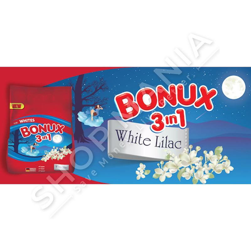 BONUX - DETERGJENT PLUHUR 3 NE 1 PER RROBA TE BARDHA "WHITE LILAC" - 40 LARJE