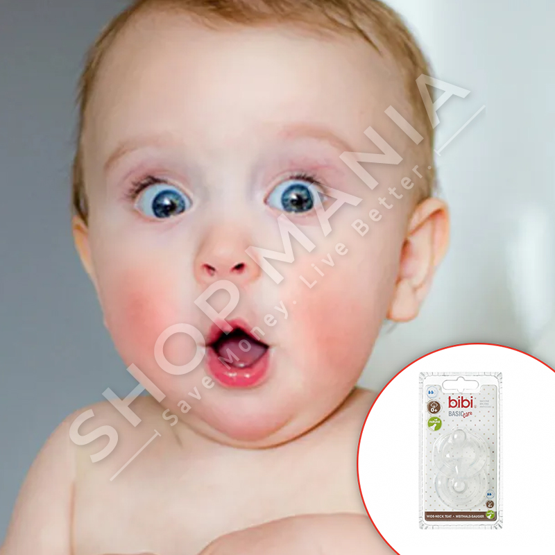 BIBI - BIBERON SILIKONI PER SHISHE ME GRYKE TE GJERE "NATURAL - BASICCARE" - 2 COPE, +0 MUAJ