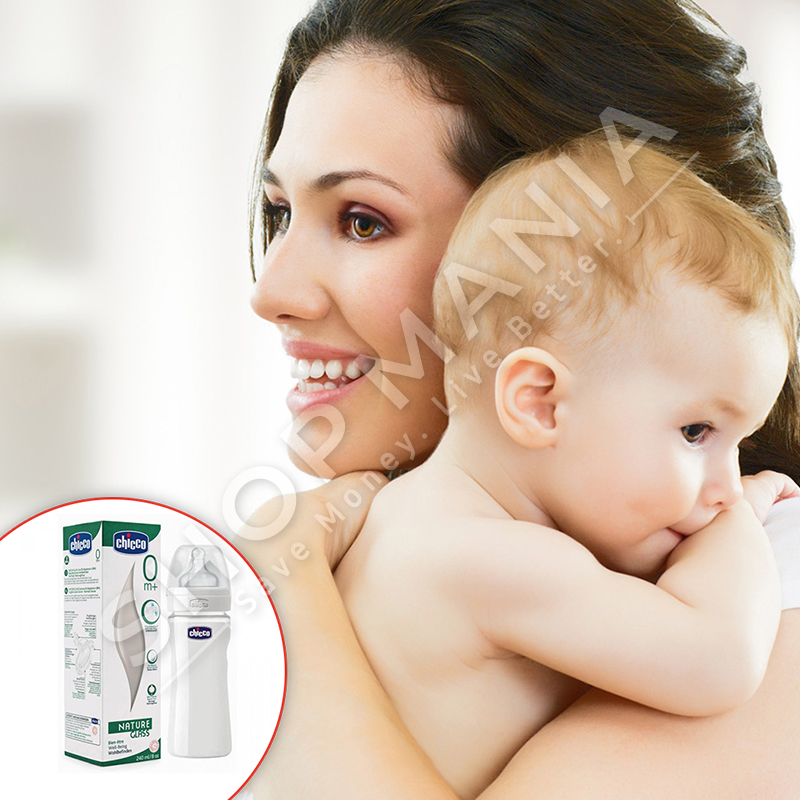 CHICCO - SHISHE QELQI ME BIBERON SILIKONI - 240ML, +0 MUAJ