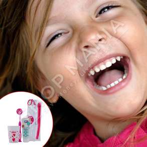 CHICCO - SET HIGJIENE ORALE PER VAJZA (GOTE, FURCE & PASTE DHEMBESH) "TRAVEL SET" +3 VJEC