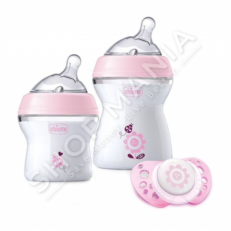 CHICCO - SET USHQYERJE PER VAJZA (2 BIBERONE SHISHE & BIBERON FALLCO) +0 MUAJ
