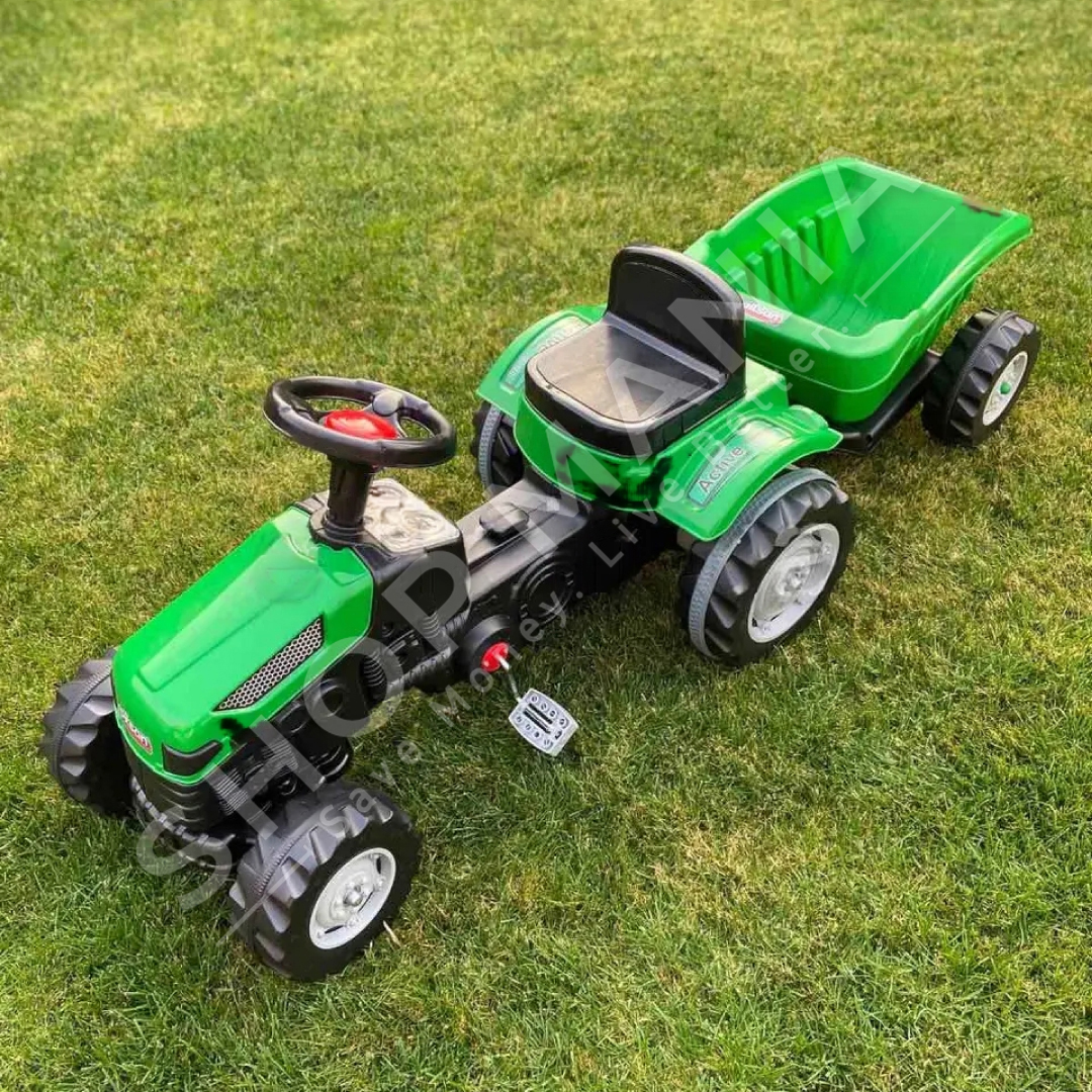 WOOPIE - TRAKTOR ME RIMORKIO +3VJEC "ACTIVE PEDAL TRACTOR WITH TRAILER GREEN" - 07-316