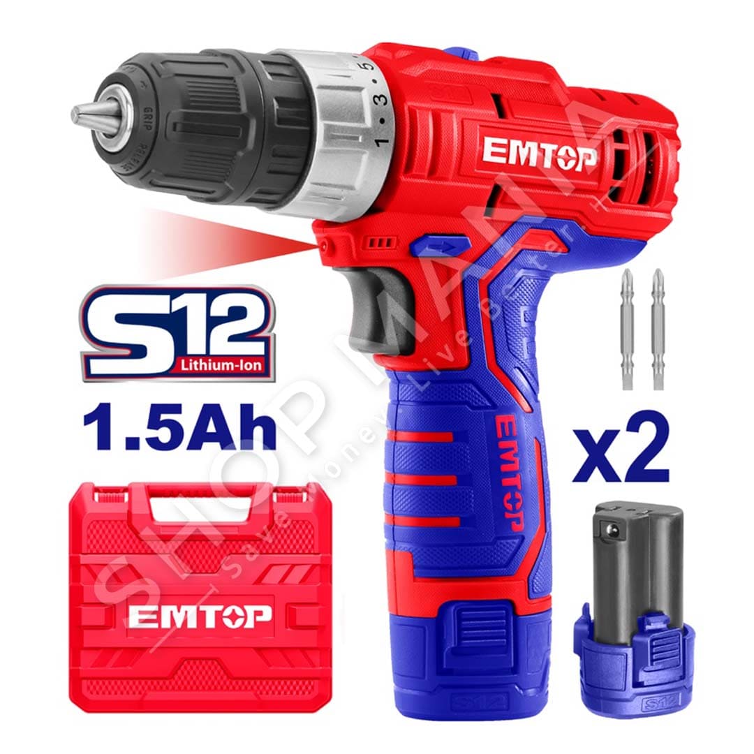 EMTOP - VIDATOR ME BATERI 12V + 50 AKSESORE/2X1.5 AH - ECDL125121