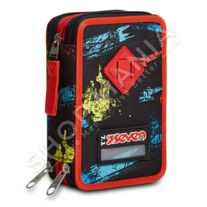 SEVEN - PORTOFOL SHKOLLE ME MJETE & 3 ZINXHIRA "3 ZIP PENCIL CASE - SCRATCHY BOY"