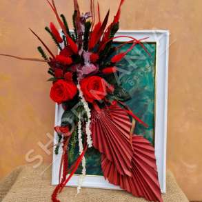 KORNIZE ME KOMPOZIM LULESH "RED HEART" - 30X20CM