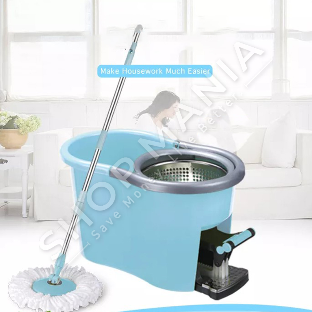 KOVE ME VETE-SHTRYDHJE "EASY SPIN MOP STAINLESS STEEL BASKET & PEDAL + WHEELS PAIL"