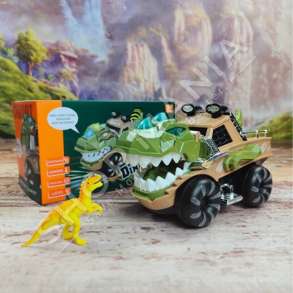 MAKINE-DINOZAUR ME DRITA & MUZIKE +3VJEC "DINOSAUR CAR TOYS WITH FLASHING LIGHT & ROAR MUSIC BATTERY POWERED BUMP & GO" - ZR171-1