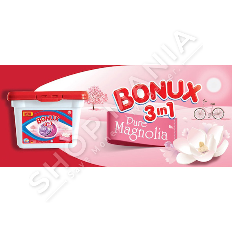 BONUX - DETERGJENT KAPSULA 3 NE 1 PER RROBA ME NGJYRE "PURE MAGNOLIA" - 12 LARJE