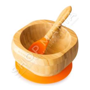 ECO RASCALS - SET USHQIMI TAS & LUGE +4MUAJSH "BAMBOO SUCTION BOWL & SPOON ORANGE" - 793591118185