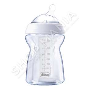 CHICCO - SHISHE QELQI ME BIBERON SILIKONI 250ML/+0MUAJSH "FEEDING BOTTLE NATURAL FEELING GLASS BABY BOTTLE" - 8058664074150