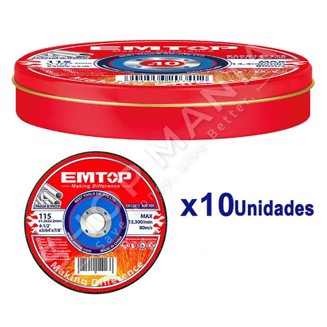 EMTOP - SET DISQESH ABRAZIVE PER METAL DHE INOX 115 MM - 10 COPE, EACD121155